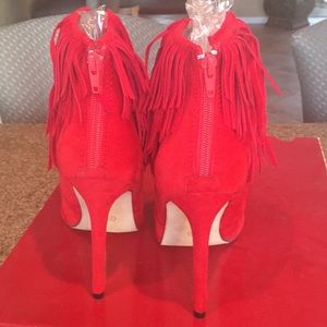 Brand New Red Fringed zipper back booties